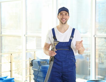 Dry cleaner's employee working in flat